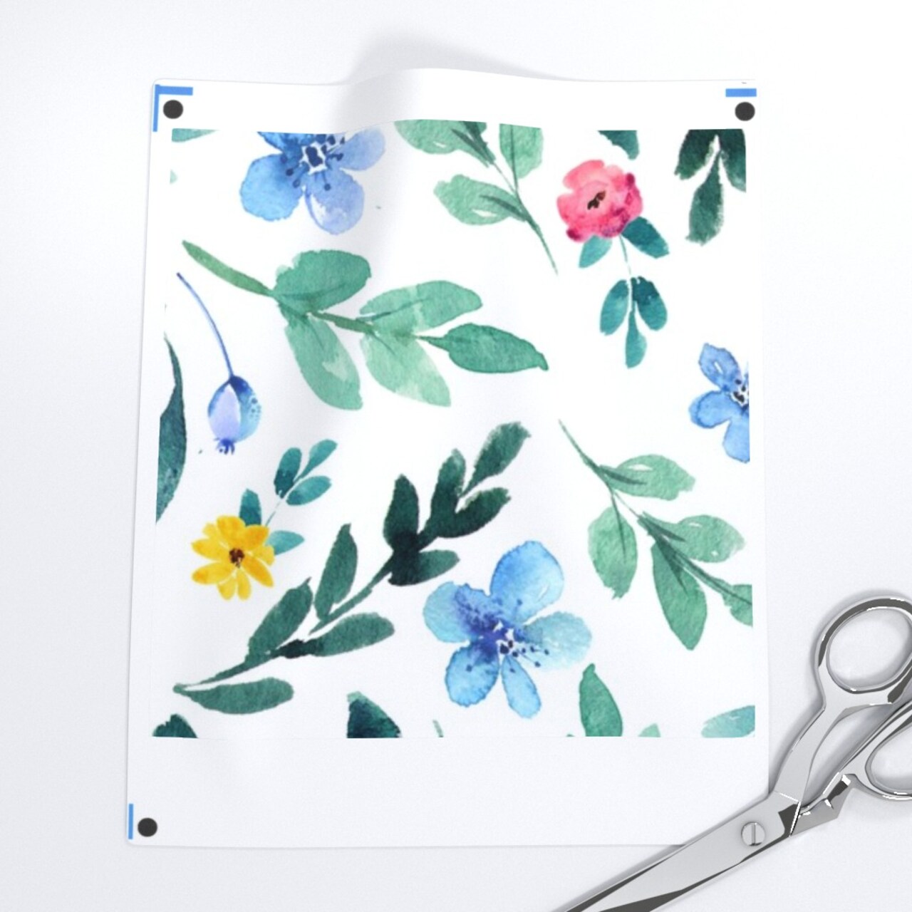 Blossom Garden Watercolor Blooms Blue Yellow Pink Delicate Botanical Custom Removable Wallpaper by Spoonflower Peel & Stick Wallpaper 2FT Wide